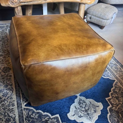 Showroom Clearance: Chesley Square Leather Pouffe
