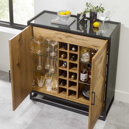Ravi Rustic Oak Drinks Cabinet