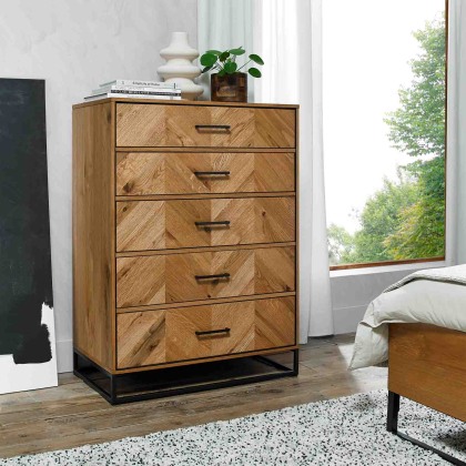 Riley Rustic Oak 5 Drawer Tall Chest