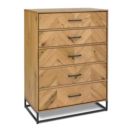 Riley Rustic Oak 5 Drawer Tall Chest