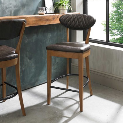 Ellis Rustic Oak Upholstered Bar Stool