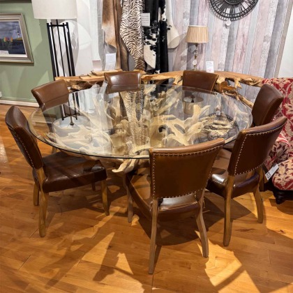 Showroom Clearance: Tectona Root LDT150 180cm Glass Top Leaf Dining Table