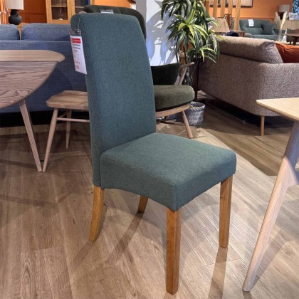 Showroom Clearance: Lynton Oak Rollback Upholstered Dining Chair in Green Showroom Clearance: Lynton Oak Rollback Upholstered Dining Chair in Green