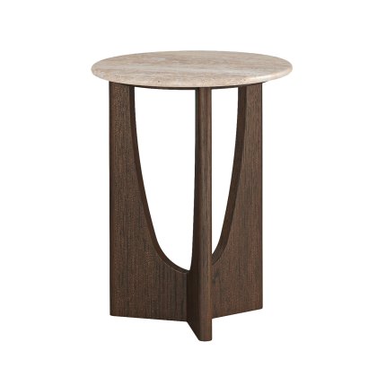 Carmel Round Side Table with Travertine Top Carmel Round Side Table with Travertine Top