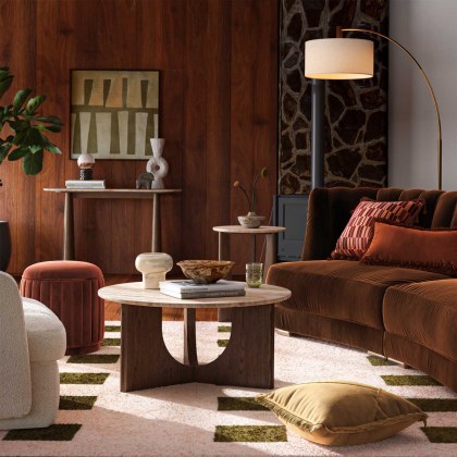 Carmel Round Side Table with Travertine Top Carmel Round Side Table with Travertine Top