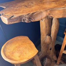 Showroom Clearance: LW91 Chunky Teak Root Bar Table & 2x LW94 Chunky Teak Bar Stools