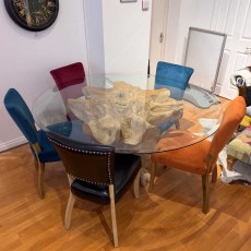Showroom Clearance: Tectona Root DT-SB-D120 160cm Glass Top Round Dining Table