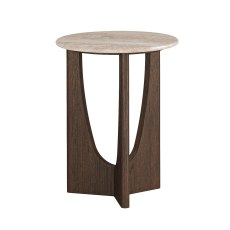 Carmel Round Side Table with Travertine Top
