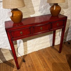 Showroom Clearance: Y46R-1 Orient 3 Drawer Console Table in Red Showroom Clearance: Y46R-1 Orient 3 Drawer Console Table in Red