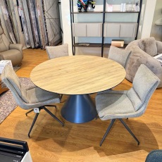 Showroom Clearance: Alphons Round Swivel Extending Dining Table & 4x Amica Chairs Showroom Clearance: Alphons Round Swivel Extending Dining Table & 4x Amica Chairs