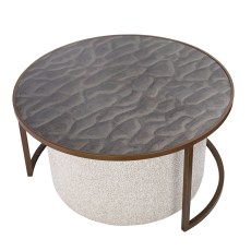 Driftwood Ripple Coffee Table with Nesting Pouffe Driftwood Ripple Coffee Table with Nesting Pouffe