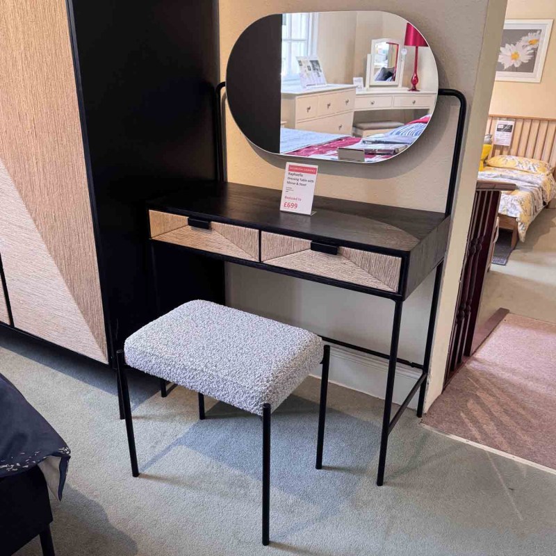 Showroom Clearance: Raphaella Dressing Table with Mirror & Upholstered Stool Showroom Clearance: Raphaella Dressing Table with Mirror & Upholstered Stool