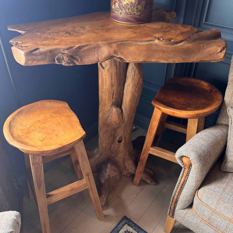 Showroom Clearance: LW91 Chunky Teak Root Bar Table & 2x LW94 Chunky Teak Bar Stools Showroom Clearance: LW91 Chunky Teak Root Bar Table & 2x LW94 Chunky Teak Bar Stools