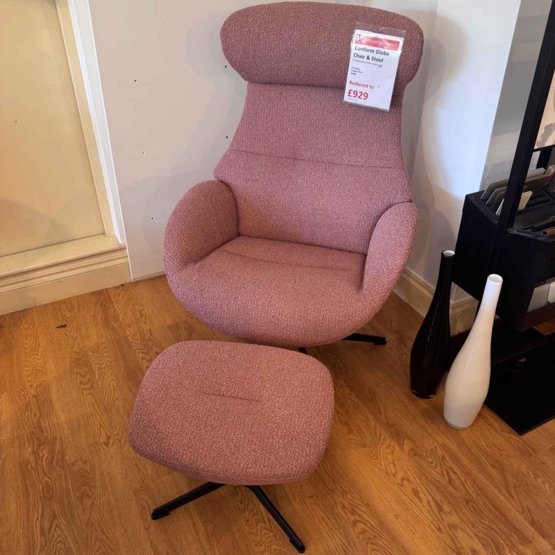 Showroom Clearance: Conform Globe Swivel Chair & Stool in Makalu Blush Showroom Clearance: Conform Globe Swivel Chair & Stool in Makalu Blush