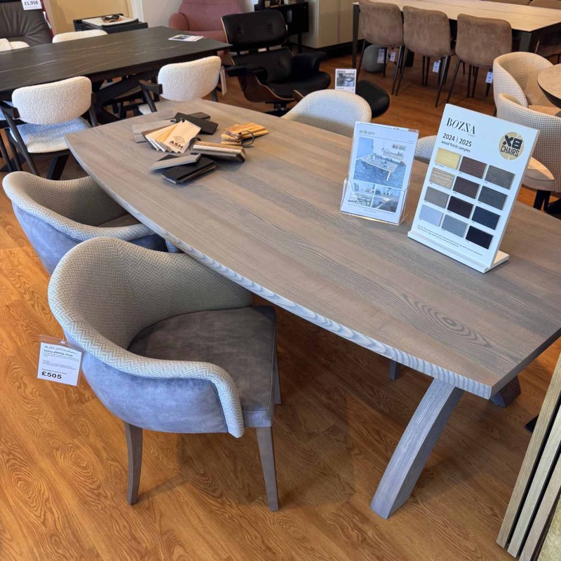 Showroom Clearance: Eriksen 230cm Solid Wood Dining Table & 4x Leiria Dining Chairs Showroom Clearance: Eriksen 230cm Solid Wood Dining Table & 4x Leiria Dining Chairs