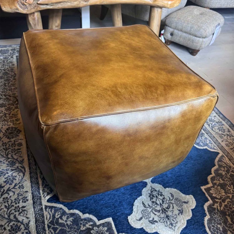 Showroom Clearance: Chesley Square Leather Pouffe Showroom Clearance: Chesley Square Leather Pouffe