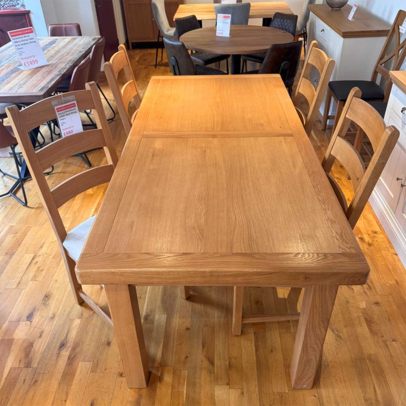 Showroom Clearance: Northleach Oak Large Extending Dining Table & 4x Ladder Back Dining Chairs Showroom Clearance: Northleach Oak Large Extending Dining Table & 4x Ladder Back Dining Chairs