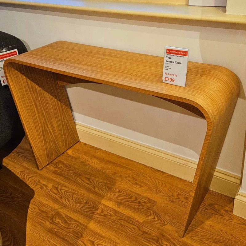 Showroom Clearance: Tom Schneider Living Essentials Taper Oak Console Table Showroom Clearance: Tom Schneider Living Essentials Taper Oak Console Table