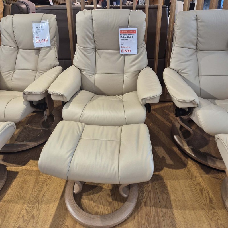 Showroom Clearance: Stressless Mayfair Medium Chair & Stool with Classic Base Showroom Clearance: Stressless Mayfair Medium Chair & Stool with Classic Base