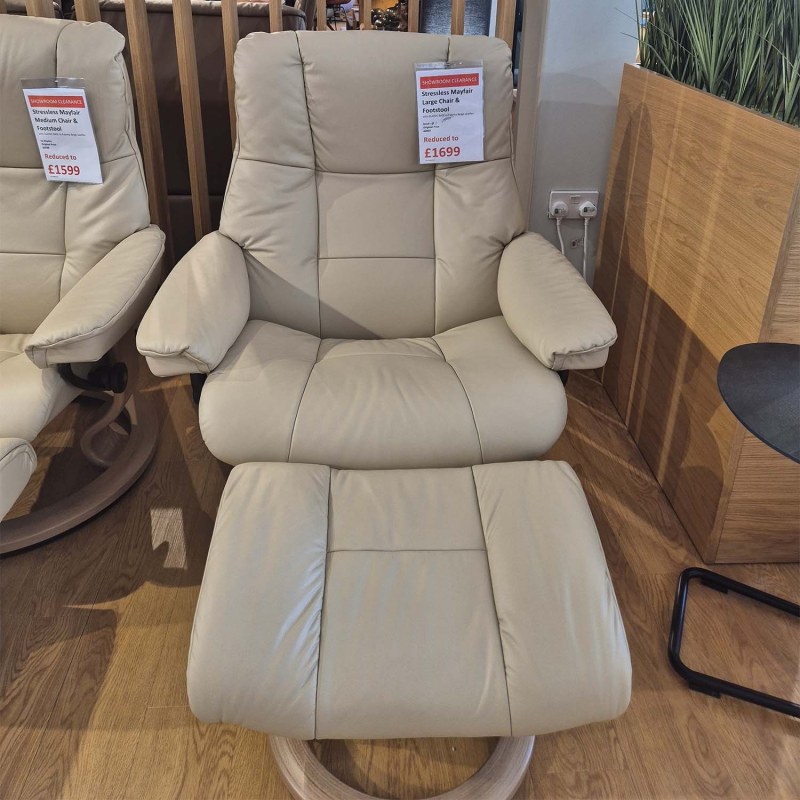 Showroom Clearance: Stressless Mayfair Large Chair & Stool with Classic Base Showroom Clearance: Stressless Mayfair Large Chair & Stool with Classic Base