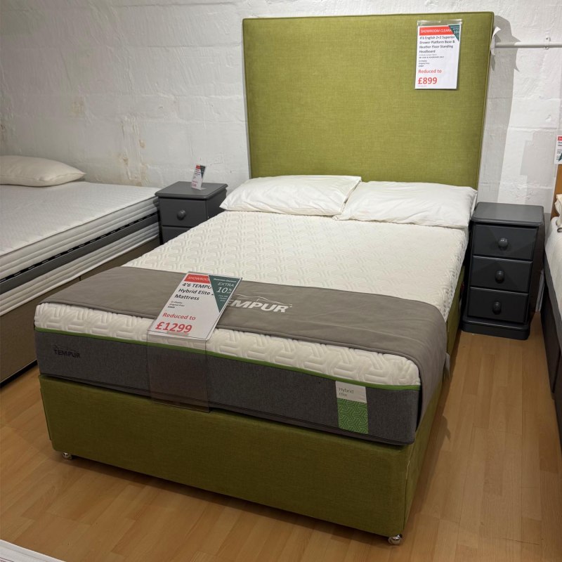 Showroom Clearance: 4ft6 English 2+2 Superior Drw Platform Base & Heather Floor Standing Headboard Showroom Clearance: 4ft6 English 2+2 Superior Drw Platform Base & Heather Floor Standing Headboard