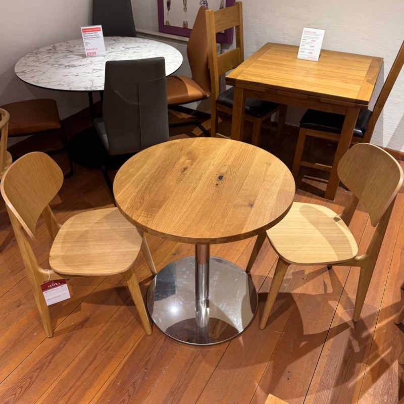 Showroom Clearance: Skipton 75cm Solid Oak Table & 2x Settle Chairs Showroom Clearance: Skipton 75cm Solid Oak Table & 2x Settle Chairs