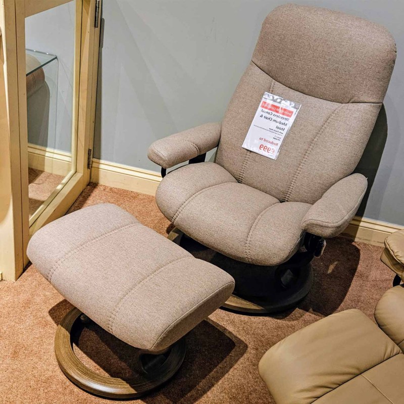 Showroom Clearance: Stressless Consul Medium Chair & Stool with Classic Base Showroom Clearance: Stressless Consul Medium Chair & Stool with Classic Base