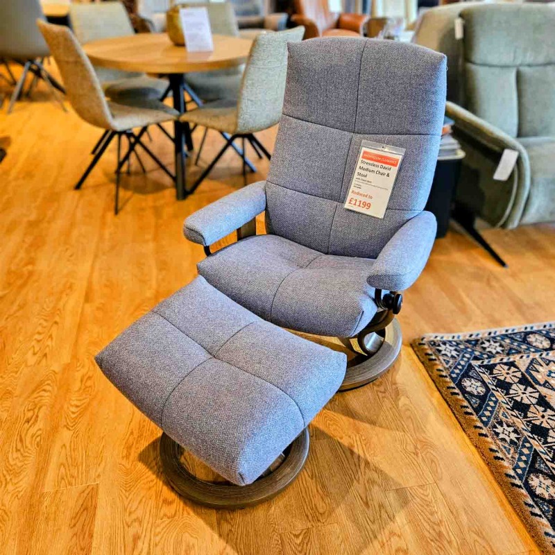 Showroom Clearance: Stressless David Medium Chair & Stool with Classic Base Showroom Clearance: Stressless David Medium Chair & Stool with Classic Base