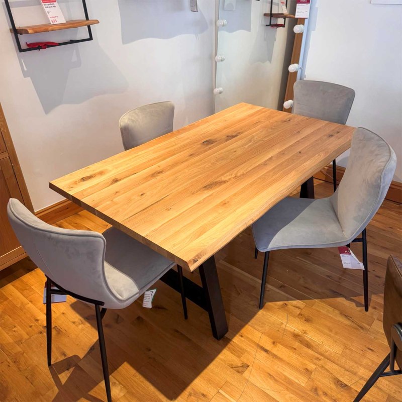 Showroom Clearance: Genoa Oak 160cm Dining Table & 4x Elise Dining Chairs Showroom Clearance: Genoa Oak 160cm Dining Table & 4x Elise Dining Chairs