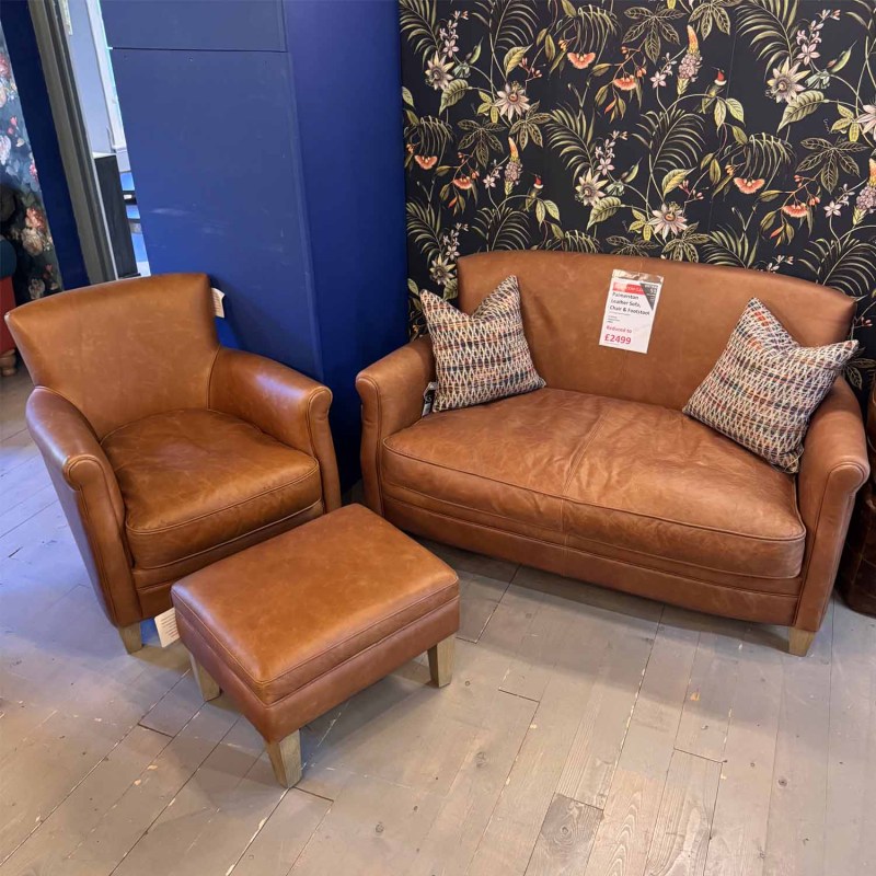 Showroom Clearance: Palmerston Leather Sofa, Chair & Footstool Showroom Clearance: Palmerston Leather Sofa, Chair & Footstool
