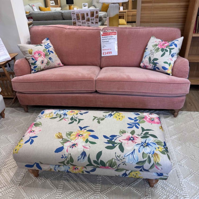 Showroom Clearance: Audubon Large Sofa & Traditional Footstool Showroom Clearance: Audubon Large Sofa & Traditional Footstool