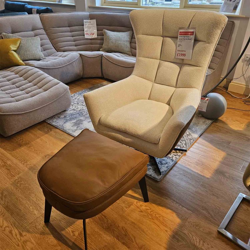 Showroom Clearance: Jarrett High Back Swivel Chair & Stool Showroom Clearance: Jarrett High Back Swivel Chair & Stool