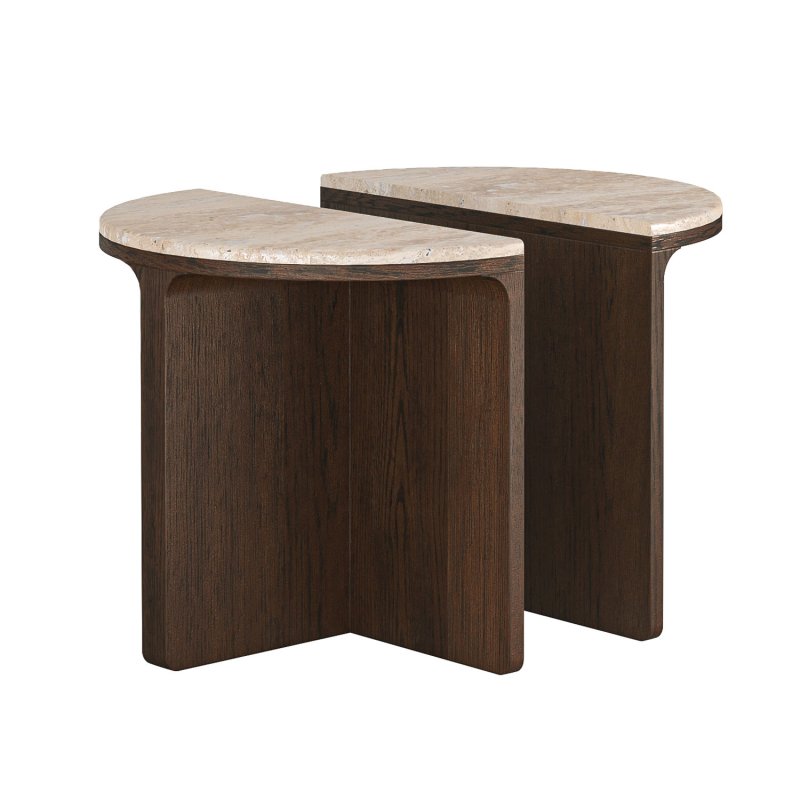 Carmel Half Moon Nest of Tables with Travertine Top Carmel Half Moon Nest of Tables with Travertine Top