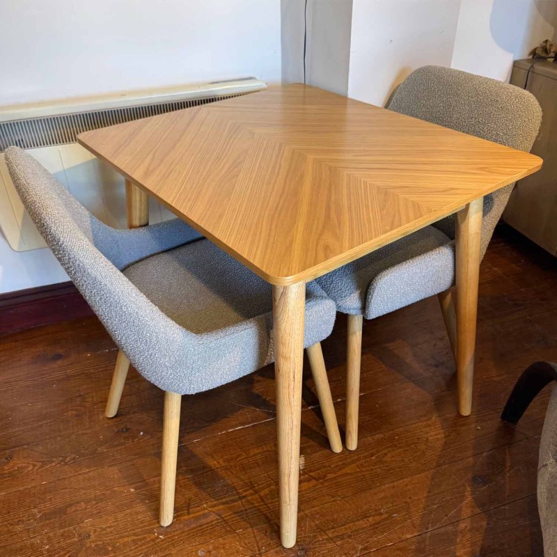 Showroom Clearance: Chisholm Oak Bistro Dining Table & 2x Popsy Dining Chairs Showroom Clearance: Chisholm Oak Bistro Dining Table & 2x Popsy Dining Chairs