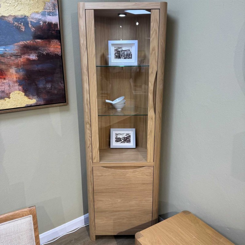 Showroom Clearance: Bergen Oak Corner Display Cabinet Showroom Clearance: Bergen Oak Corner Display Cabinet