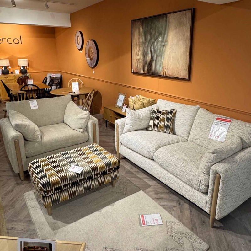 Showroom Clearance: Jerome 3 Seater Sofa, Snuggler & Cushion Top Footstool Showroom Clearance: Jerome 3 Seater Sofa, Snuggler & Cushion Top Footstool