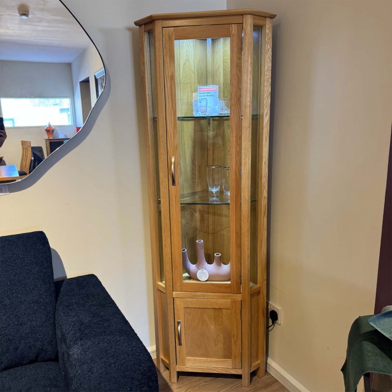 Showroom Clearance: Lynton Oak Corner Display Cabinet Showroom Clearance: Lynton Oak Corner Display Cabinet