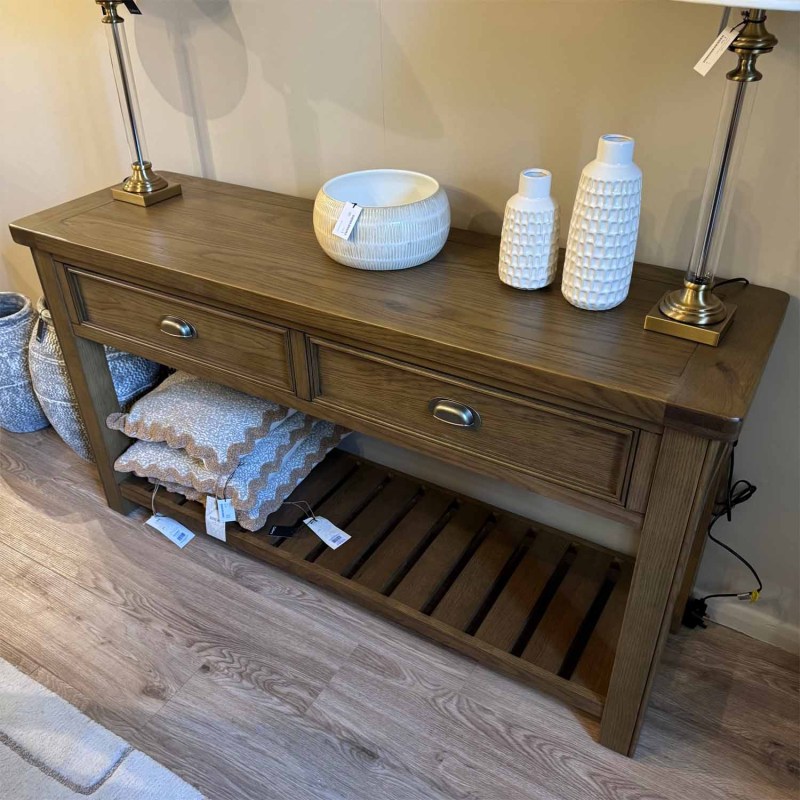 Showroom Clearance: Haddon Oak 2 Drawer Console Table Showroom Clearance: Haddon Oak 2 Drawer Console Table