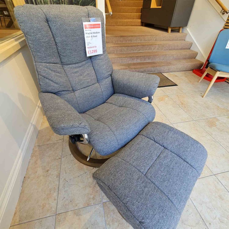 Showroom Clearance: Stressless Mayfair Medium Chair & Stool with Signature Base Showroom Clearance: Stressless Mayfair Medium Chair & Stool with Signature Base