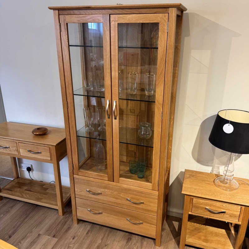 Showroom Clearance: Lynton Oak Glass Display Cabinet Showroom Clearance: Lynton Oak Glass Display Cabinet