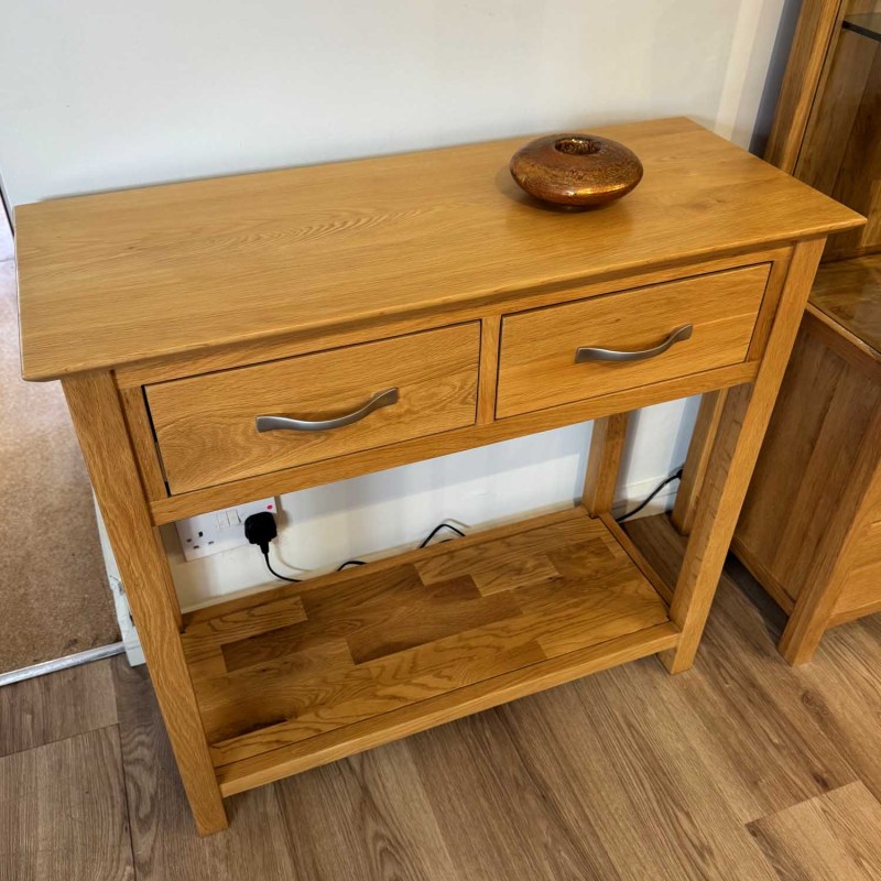 Showroom Clearance: Lynton Oak 2 Drawer Console Table Showroom Clearance: Lynton Oak 2 Drawer Console Table