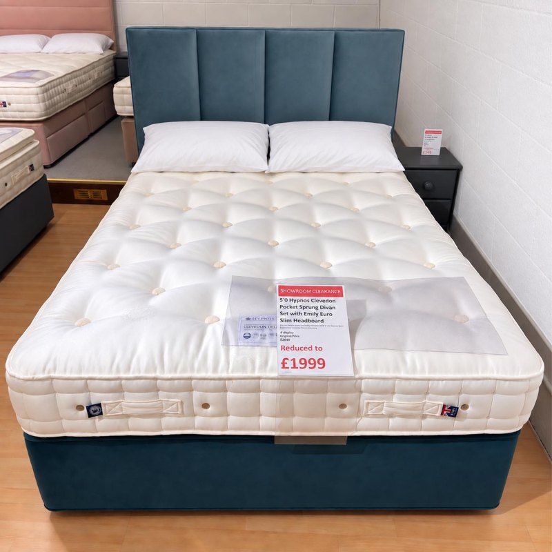 Showroom Clearance: Hypnos 5ft Clevedon Pocket Sprung Divan Set with Emily Euro Slim Headboard Showroom Clearance: Hypnos 5ft Clevedon Pocket Sprung Divan Set with Emily Euro Slim Headboard