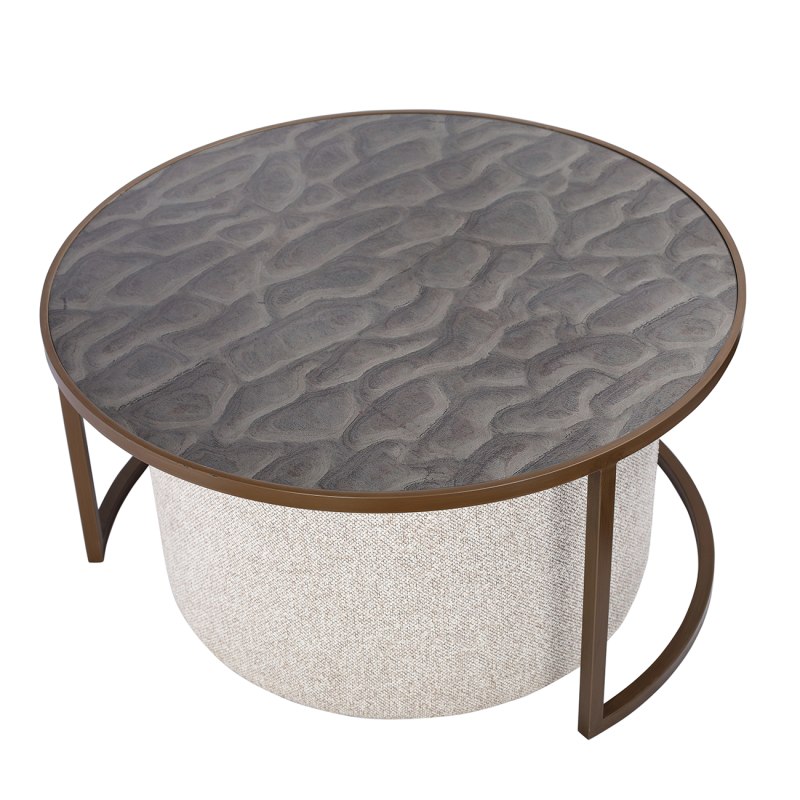 Driftwood Ripple Coffee Table with Nesting Pouffe Driftwood Ripple Coffee Table with Nesting Pouffe
