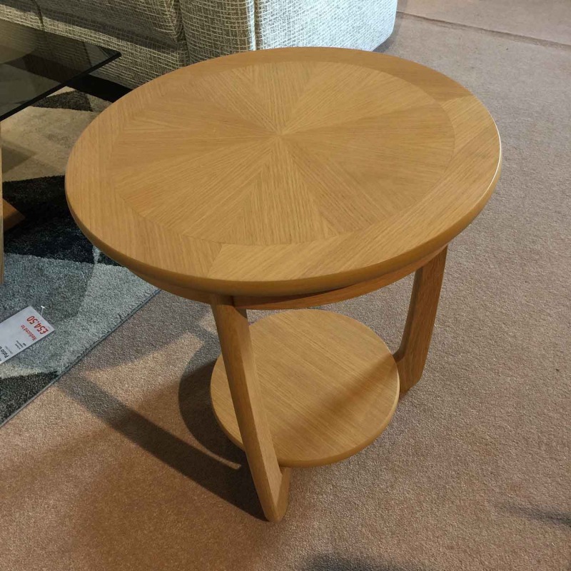 Showroom Clearance: Sunburst Wood Top Round Lamp Table Showroom Clearance: Sunburst Wood Top Round Lamp Table
