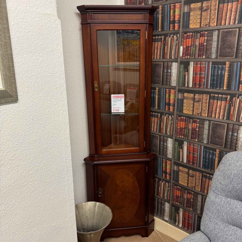 Showroom Clearance: Strongbow 1028 Mahogany Corner Cabinet Showroom Clearance: Strongbow 1028 Mahogany Corner Cabinet