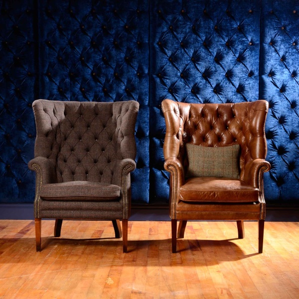 Tetrad Harris Tweed Mackenzie Chairs in fabric and leather