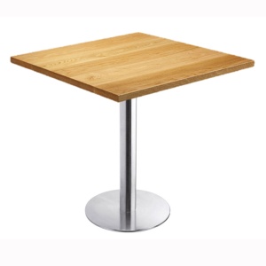 Skipton square solid oak dining table with round base
