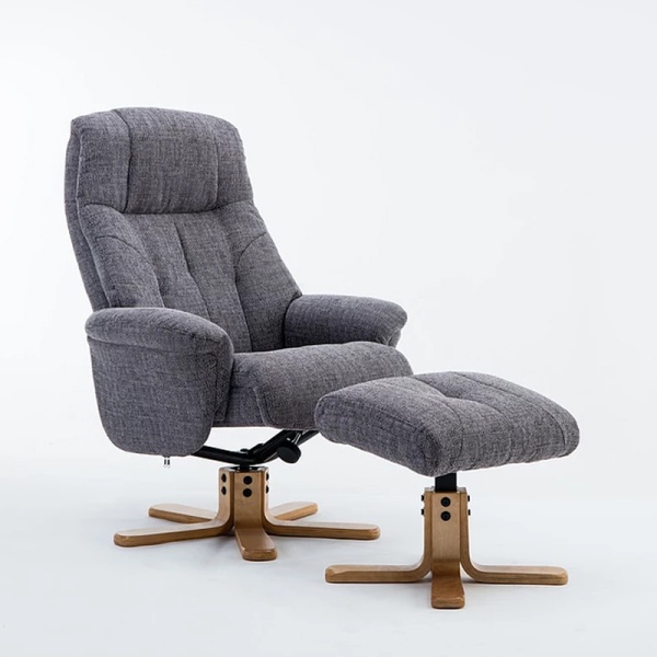 Dante Swivel Recliner Chair & Footstool in Lisbon Grey