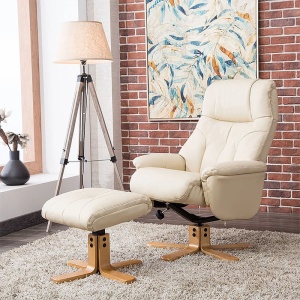 Dante Swivel Recliner Chair & Footstool in Plush Cream