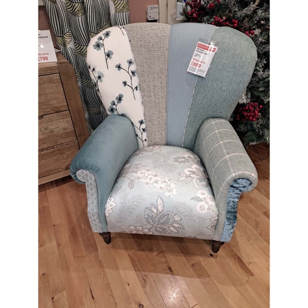 Special Purchase Harlequin Rainbow Minor Chair Blue Floral Seat/Blue Velvet Left Arm